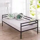 Black Metal Frame Single Daybed & Mattress COMBO Sofa Day Bed Steel Slat Support