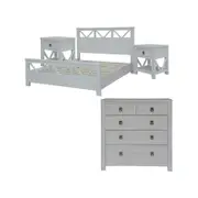 Myer 4pc King Bed Suite Bedside Tallboy Bedroom Furniture Package White Wash