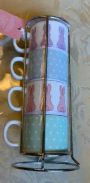 Coco + Lola Set Of 4 Stackable Espresso Coffee Cups W/ Stand NEW