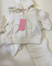 ESCADA KIDS TWO PIECE ZIP UP SET IN WHITE. CUTE HEART ACCENT 12M NEW WITH TAGS!