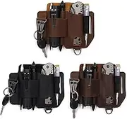 Edcs Tool Holster - Cowhide Knife Belt Sheath, Leather Edcs Organizer Belt Pouch | Multi Tool Sheath Holder Holster, Handmade 3 Pockets Organizer Sheath for Knives, Car Key, Flashlight