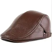 KJIASDFE Winter Hats,Men Leather Newsboy Beret Sheepskin Golf Hat Caps Keep Warm Autumn & Winter Brown