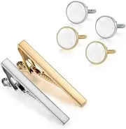 [KUHBDIE] Tie Clip Cufflinks Set French Cuff Studded Gold Plated Tie Clip Cufflinks Men