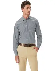 [R.M.Williams] Classic Poplin Check Long Sleeve Shirt in Navy Char