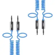 2x Belkin 1.8m Male Coiled Aux Auxiliary Cable Stereo Audio Lead 3.5mm Cord Blue