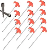 Parliky 13pcs Camping Tent Stakes: Screw in Tent Stakes Heavy Duty Metal Ground Anchors with Socket for Trampoline Camping Outdoor Beach Sand