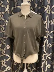 Splendid Womens Sz M Olive Green Cropped Button Front Tie Waist Top NWT $108