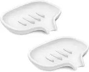 Silicone Soap Dish for Bathroom,Bar Soap Holder for Shower with Draining Tray, Waterfall Soap Tray for Kitchen Sink, Set of 2, White
