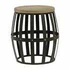 Vintage Industrial Barrel Stool Timber & Black Metal Slatted Side Bedside Table