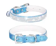 Dog collar with shiny rhinestone and diamond dog collar is suitable for small and medium-sized dog pet collar,(Velvet Bottom blue,XS)