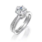 1 CT Round Diamond Engagement Ring Set G/SI1 14K White Gold Wedding Band