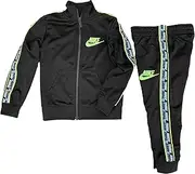 [Nike] Little Boys Logo Taping Jacket and Pants 2 Piece Set (Black(86H514-023)/Volt, 4)