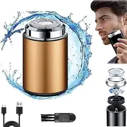 Mini Electric Shaver,Pocket Size Waterproof Electric Shaver,Mini Electric Shavers for Men,Mini Portable Electric Shaver,Waterproof Cordless Rotary Facial Shaver,Wet and Dry Shaver (Gold)