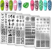 PH PandaHall Nail Stamp Plates Set of 5 Flower Lace Nail Art Stamping Plate Butterfly Nail Art Stencils Stainless Steel Nail Picture Plates for Women DIY Print Nail Salon Design 12 x 6 cm