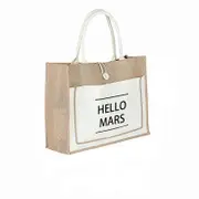 Nevenka Women Simple Flax Tote Bag Big Capacity Shoulder Bag-Hello Mars-White