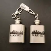Flask Lot Of 2 Mini Keychains Novelty NWT Kansas City 1oz.