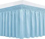 Biscaynebay Wrap Around Bed Skirts for Queen Beds 15" Drop, Light Blue Adjustable Elastic Dust Ruffles Easy Fit Wrinkle & Fade Resistant Silky Luxurious Fabric Machine Washable