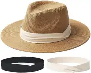 FURTALK Panama Hat Sun Hats for Women Men Medium-Large, Black+white Ribbon