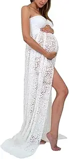 [Dongpai] Lace Maternity Gown Off Shoulder Front Split Sleeveless Maxi Photography Dress for Photoshoot