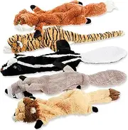 Dog Squeaky Toys, No Stuffing Plush Pet Chew Toy for Small Medium Large Puppy, 5 Pack Two Squeaky Cute Animals (Raccoon Squirrel Tiger Fox and Lion)