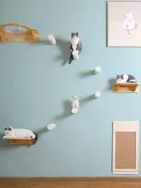 在飛比找松果購物優惠-貓爬架牆壁式實木貓架diy抓板劍麻抓柱壁掛貓窩人貓共用跳台玩