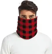 [Caihoyu] Winter Knitted Neck Gaiter for Men &Women Thick Windproof Neck Gaiter Face Scarf Cold Weather Running Red and Black Buffalo Plaid Check Tartan Scotland, Multicolor
