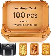 [amxus] Air Fryer Paper Liners 100-Pack for Ninja AF400/AF300 & Dual Basket 8QT – 22cm x14cm (8.6"x5.5") Non-Stick Sheets, Unbleached & no PFAS –Compatible with Ninja Foodi & DZ201