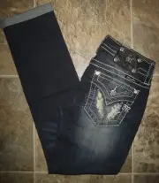 Miss Me Cuffed Straight Studded Rhinestones JEB123CT Denim Jeans Women's Size 26