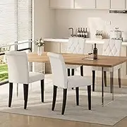 Welzona Upholstered Dining Chairs Set of 4, Button Tufted Parsons Dining Chair with Solid Wood Legs, Modern Fabric Side Chair for Hotel/Dining Room/Kitchen/Restaurant- White