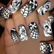Devil Skull Spider Web Press on Nails Medium Square Halloween Nails 225