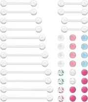 [Dyknasz] Plastic Nipple Rings for Surgery Clear Industrial Piercing Jewelry 14g Plastic Tongue Rings Long Bar Pregnancy Nipple Piercings for Women Bar Length 14/16/19/22/25/32/35/38mm