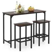 Costway 3PCS Dining Table Set 120cm Counter-Height Kitchen Breakfast Table & 2 Bar Stools Brown