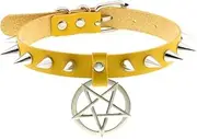 [Generic] Multicolor PU Simulated Leather Silvert-tone Spikes Rivets Pentagram Star Belt Adjustable Collar Choker Necklace