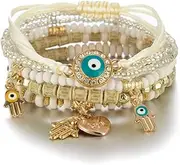 [Follsy] Handmade Beaded Eye Beaded Beaded Multilayer Bracelet Bohemian Bracelet-Beige