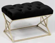 Tufted bench seat with gold metal base black velvet 60W 44H