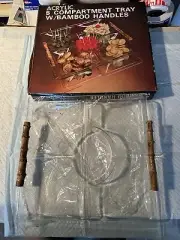 Vintage MCM Tiki Acrylic Lucite 5 Compartment Tray Bamboo Handles by Nancy Co