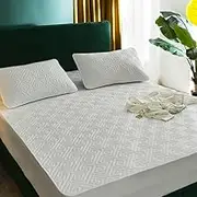 Quilted Mattress Cover Solid Color Mattress Cover Protector Bedding Sheets Quilted Mattress Pad,Maze White,Custom Size