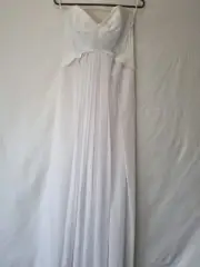 Juniper & Sage White Chiffon Pleated Boned Sweetheart Flowy Wedding Dress