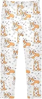 [Joisal] Cute Corgi White Leggings Girls, Soft for Jazz Leggings for Girls Dance, Girls Leggings 4t