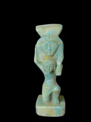 Egyptian Pharaoh Carrying Goddess Hathor , Handcarved Statue made in Egypt