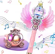 Skirfy Princess Wands for Little Girls, Magic Wand Toy with Spinning LEDs and Magic Sound, Great Birthday Party Favors Toy Wand for Girls, Pink