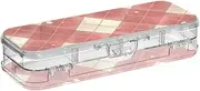 [Amooorous] Red and White Checkerboard Squares Designed Clear Pencils Box Double Layer Transparent Pens Case Boxes For Stationery Supplies With Snap-Tight Lid