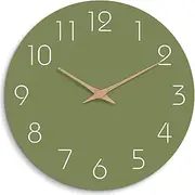 [Mosewa] Modern Wall Clock - Silent Non-Ticking 12 Inch Wall Clocks Battery Operated Simple Minimalist for Living Room Office Bedrooms Kitchen Home Decor(Olive Green)