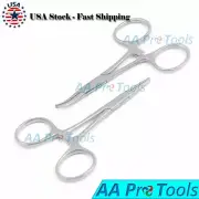 2 PCS Hemostat Mosquito Forceps Straight and Curved Locking Clamp 3.5 Inches
