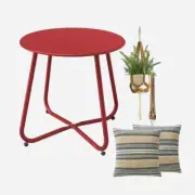 Red Outdoor Side Table Patio Set- Perfect for Relaxing Outdoors, Boho Patio Deco
