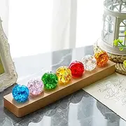 KRISININE 7 Colors 40mm Ice Cracked Balls Crystal Chakra Balls with LED Wooden Base Glass Healing Sphere Balls with Stand Night Light Decoration Quartz for Home Living Room