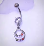 Multi-Color Gem Dangle Belly Button Ring 14 Gauge Surgical Steel New Navel Ring