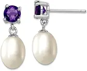 [JewelryWeb] 925 Sterling Silver Post Amethyst and 7 8mm Freshwater Cultured Pearl Teardrop Earrings 20x8mm Wid Dangle Earring for Women