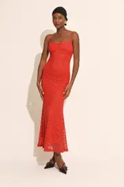 adoni mesh midi dress in fire red