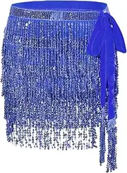 [XolngYYeng] Boho Belly Dance Sequin Tassel Hip Multilayer Wrap Fringe Sparkly Belt Party Rave Dance Performance Skirt for Women